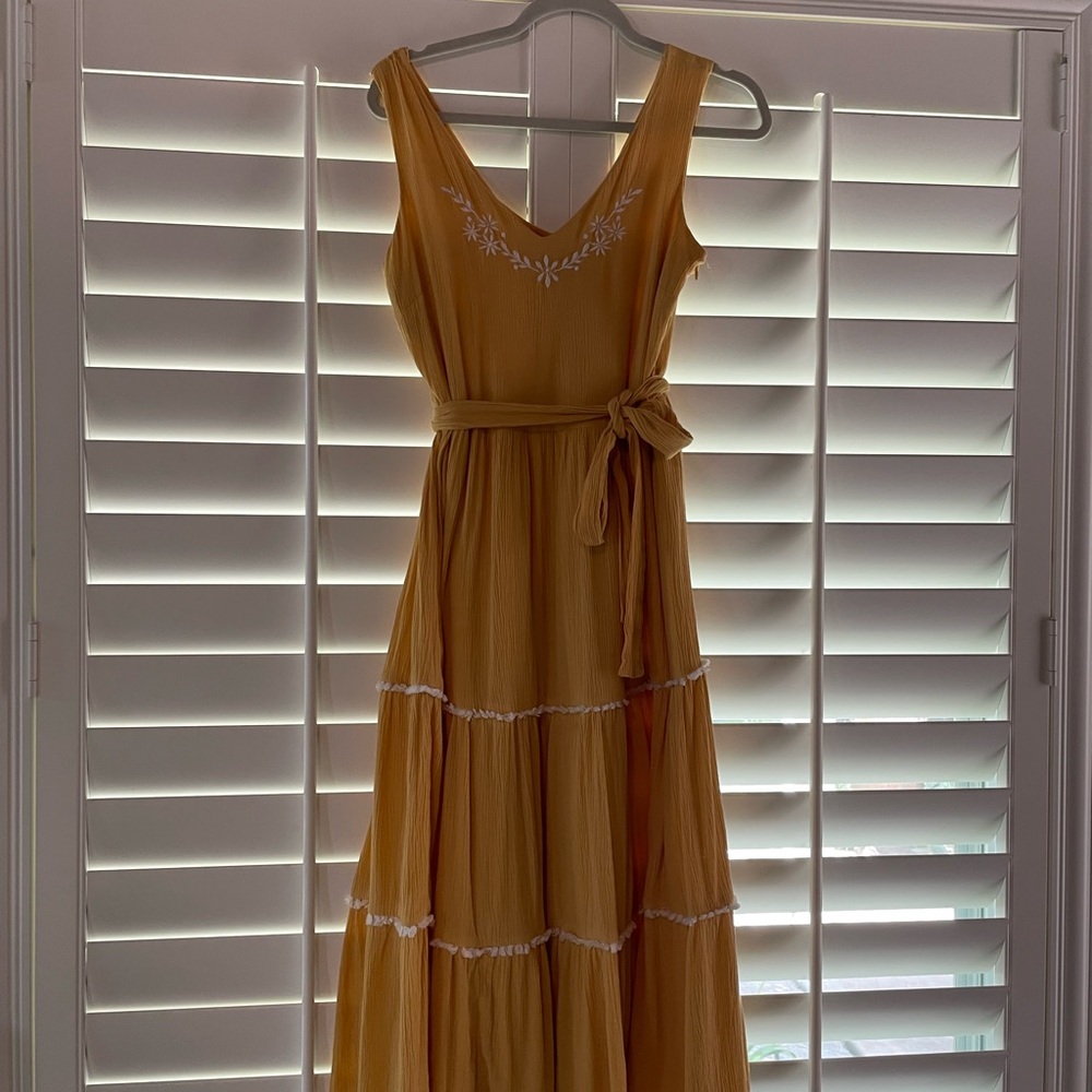 Joie Embroidered Yellow Sleeveless Midi-dress - Excellent Condition 🌷 - Picture 6 of 14